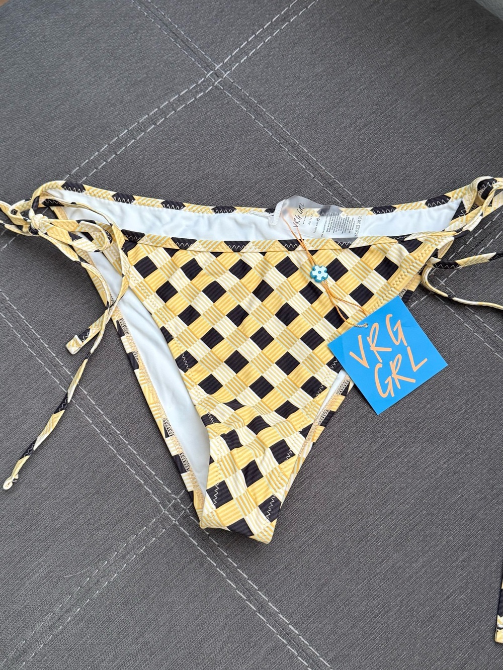 VRG GRL Yellow & Black Gingham Tie-Side Bikini Bottom
